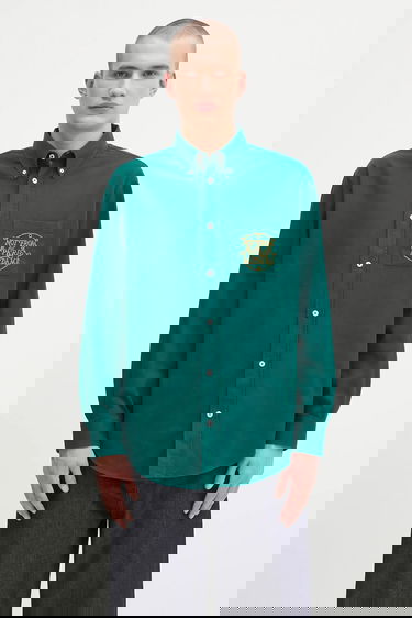 Skjorta Drôle de Monsieur Drôle de Monsieur La Chemise Slogan Tresses Relaxed Fit Button-Down Shirt Grön | H.SH237.CO217, 2