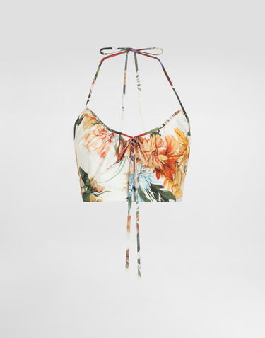 Crop top Dolce & Gabbana Dolce & Gabbana Flower-Print Halter Poplin Crop Top Flerfärgad | F7BB7THS5TRHA5PC, 0