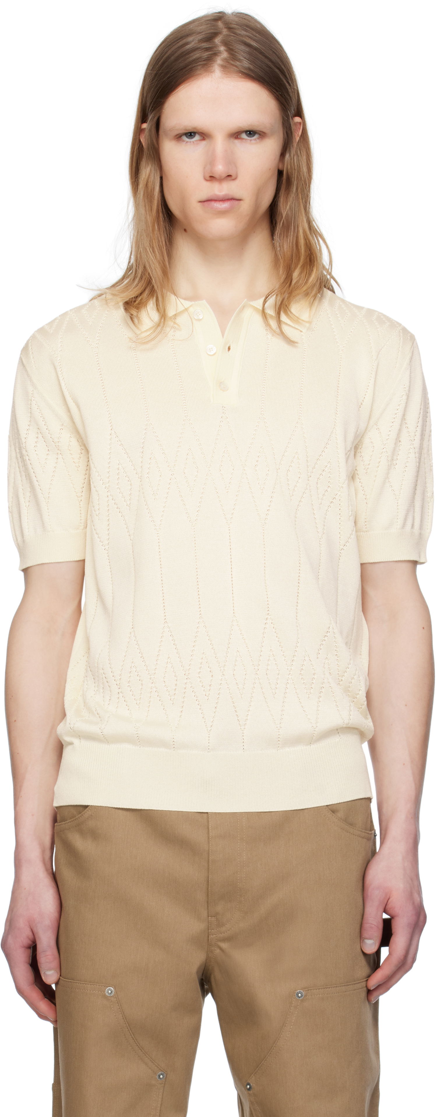 Polotröja Golden Goose Golden Goose Argyle Knit Short Sleeve Polo Beige | GMP01412.P001834.11560, 0