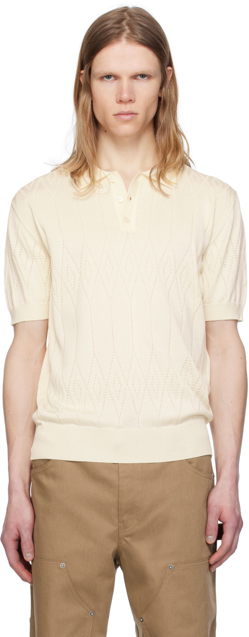 Polotröja Golden Goose Golden Goose Argyle Knit Short Sleeve Polo Beige | GMP01412.P001834.11560