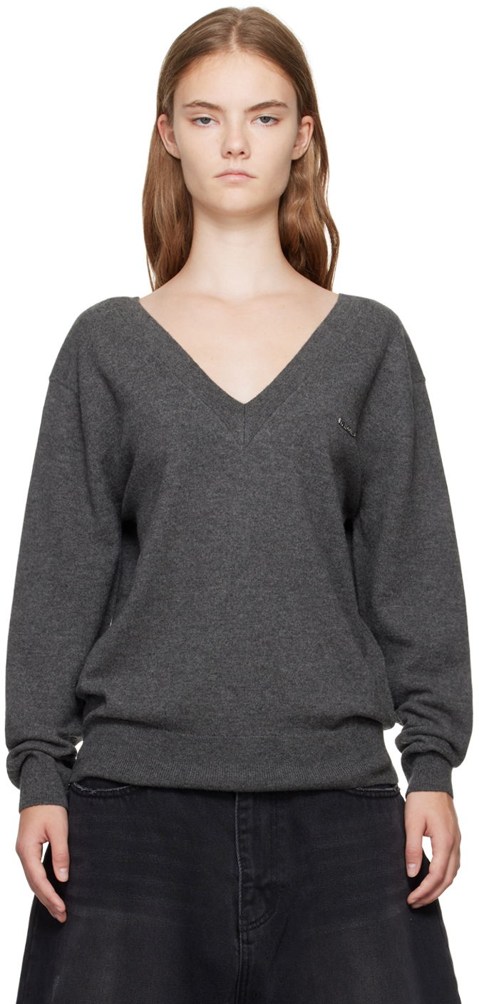 Sweater We11done Deep V-Neck Sweater Grå | WD-KT2-24-642-W-GY, 0