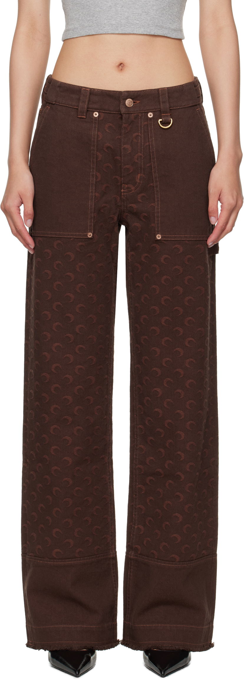 Cargo byxor Marine Serre Marine Serre Moon Jacquard Twill Workwear Cargo Pants Brun | WPA141B CWOV0063