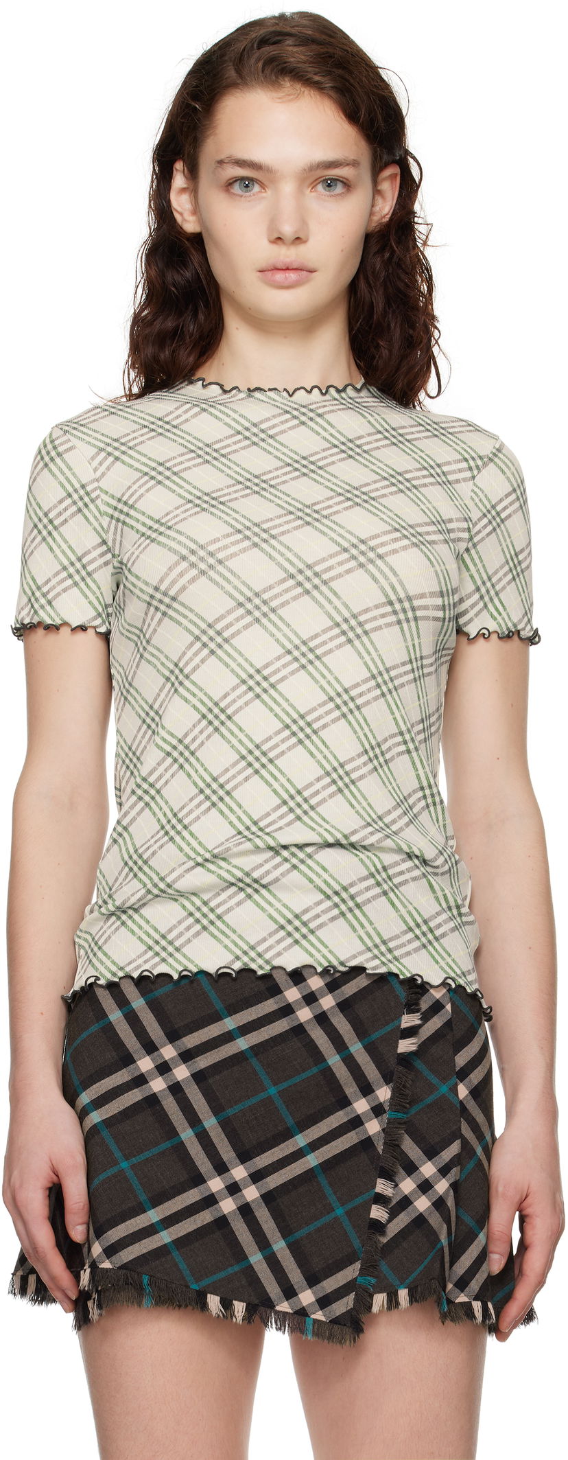 T-shirt Burberry Check Lettuce Edge T-shirt Grön | 8101024