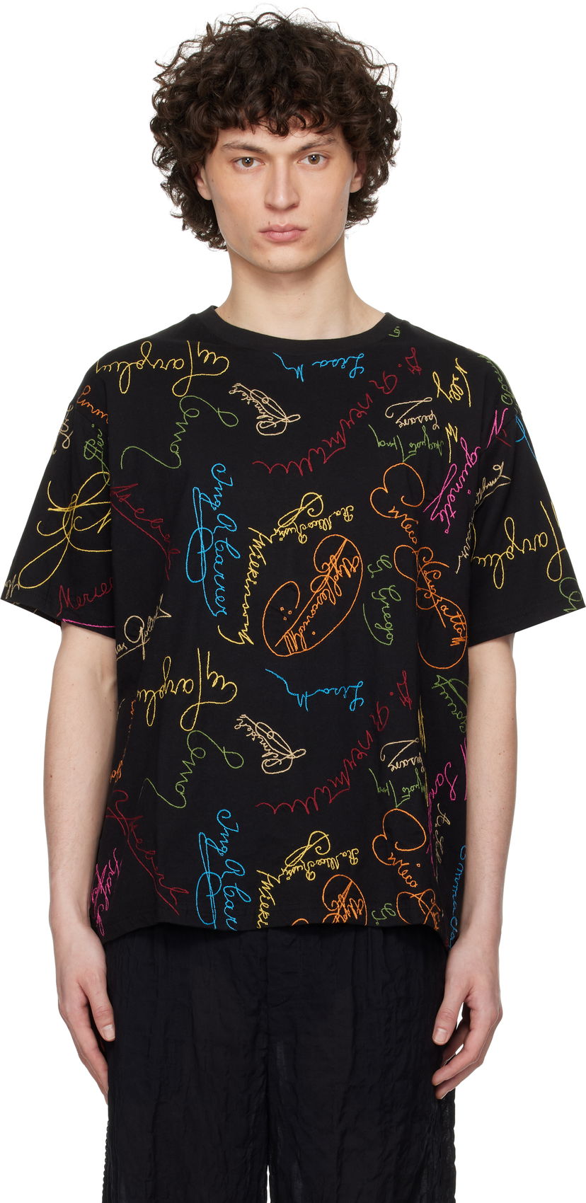 T-shirt Bode Bode Signature Scrawl Boxy T-Shirt Svart | MRS25CS050