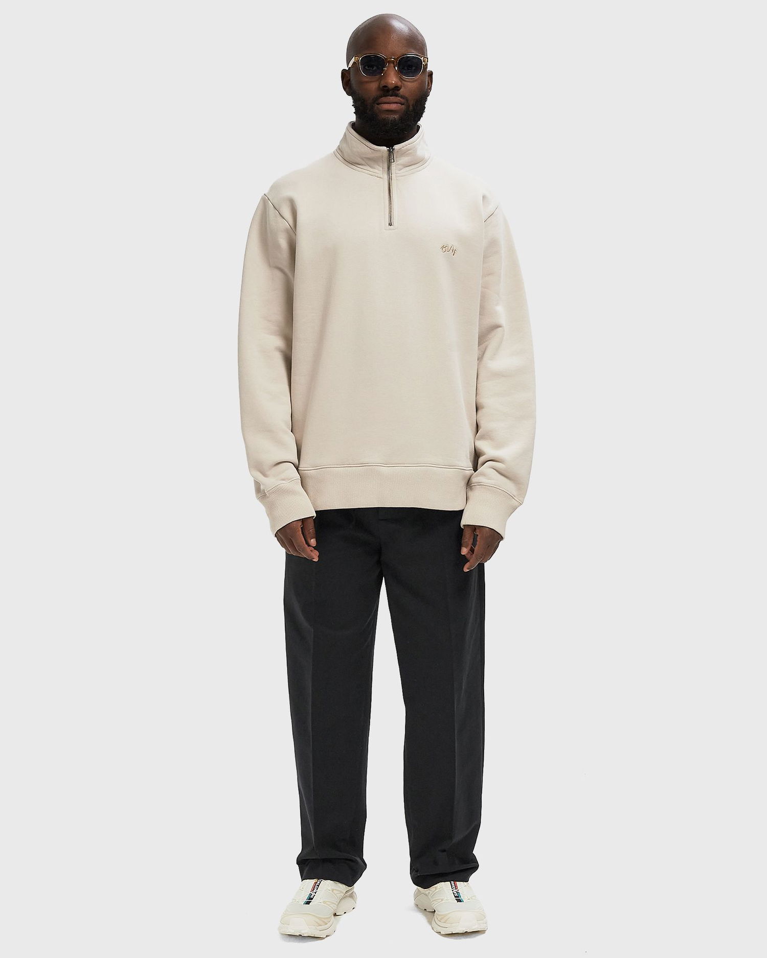 Sweatshirt ØLÅF Signature Zip Mock Sweatshirt Beige | M990204-CEMENT, 1