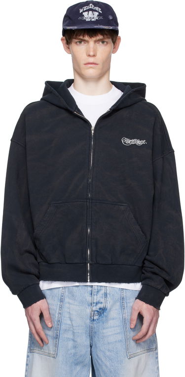 Sweatshirt We11done We11done Gothic Logo Zip-Up Hoodie Svart | WD-TJ2-25-845-U-NV, 0