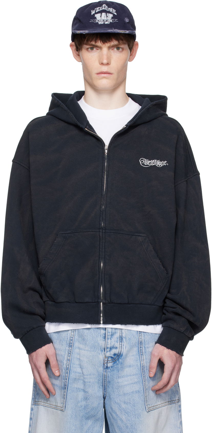 Sweatshirt We11done We11done Gothic Logo Zip-Up Hoodie Svart | WD-TJ2-25-845-U-NV