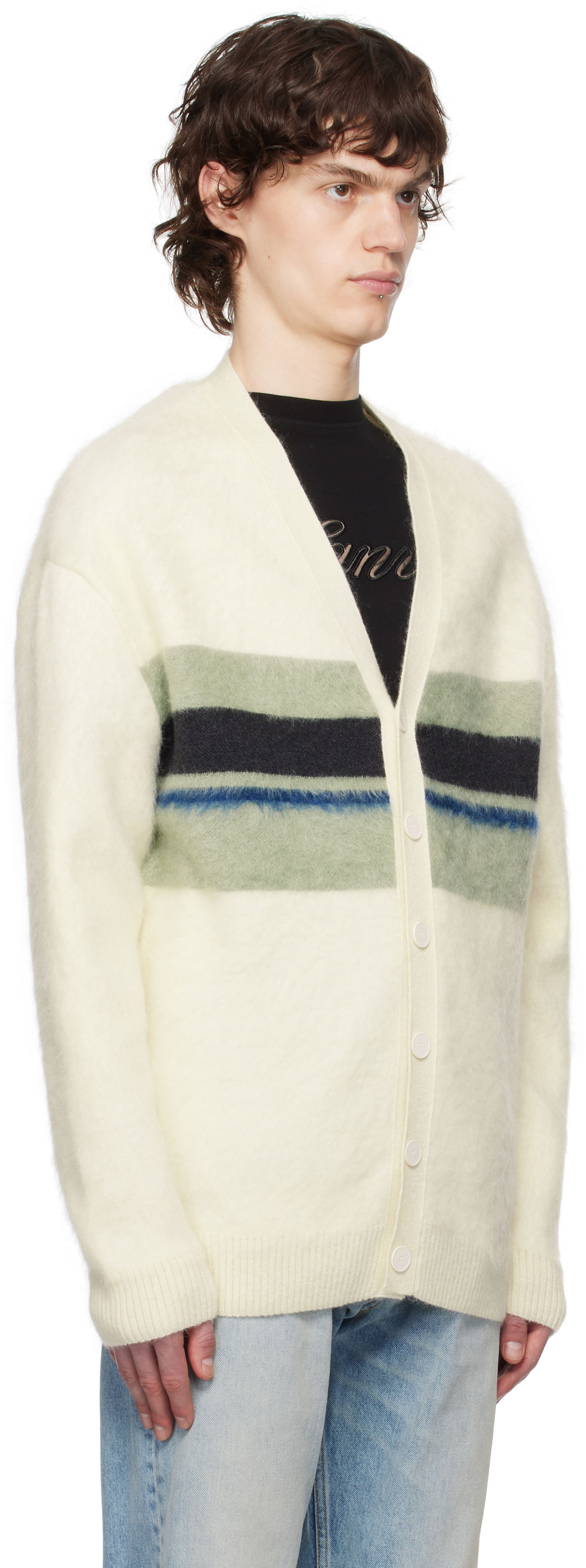 Sweater LANVIN Lanvin Striped Brushed Mohair Cardigan Vit | RM-CA0034-K052-P25, 1