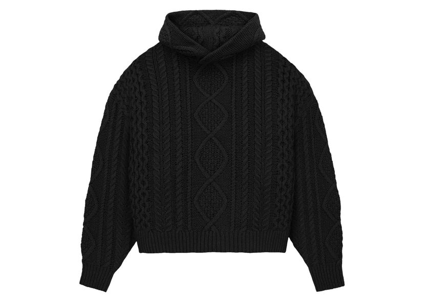 Sweatshirt Fear of God Essentials Cable Knit Hoodie Jet Black Svart | 192BT234390F
