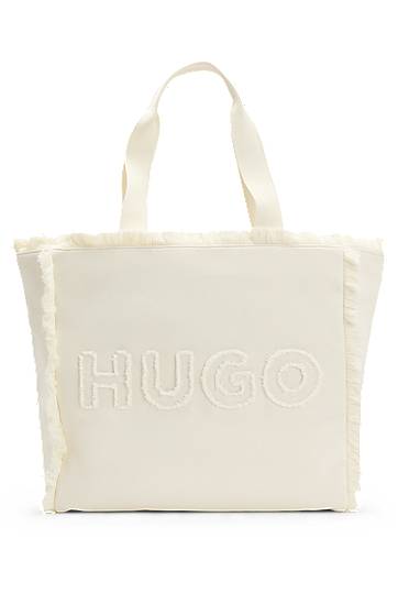 Tygpåse BOSS HUGO Fringed Canvas Tote Bag Vit | 50541867