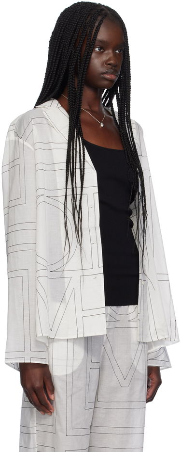 Skjorta TOTEME TOTEME Monogram Print Long Sleeve Shirt Vit | 243-WRT976-FB0239, 1