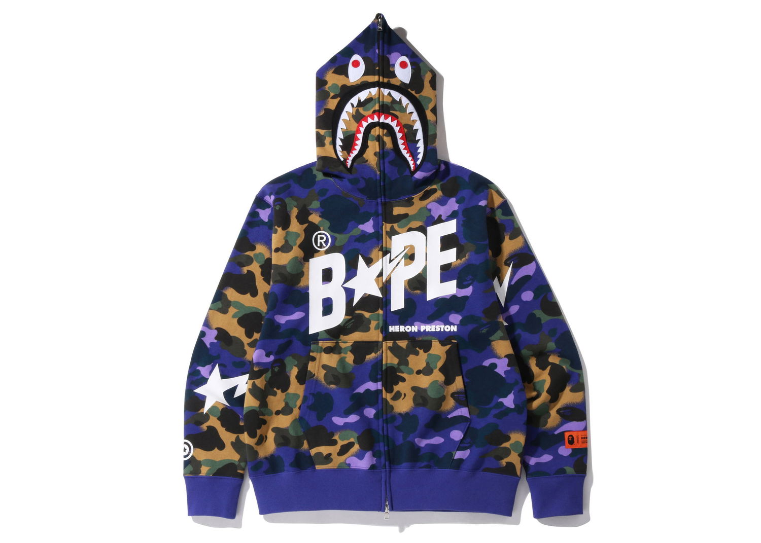 Sweatshirt BAPE Heron Preston x Mix 1st Camo Shark Relaxed Fit Full Zip Hoodie Purpur | 1I23-115-902, 0