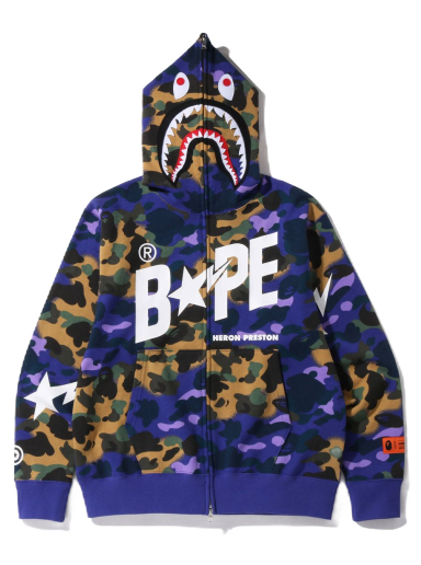 Sweatshirt BAPE Heron Preston x Mix 1st Camo Shark Relaxed Fit Full Zip Hoodie Purpur | 1I23-115-902