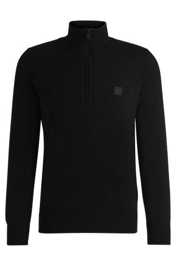 Sweater BOSS Zip-Neck Cotton-Cashmere Sweater Svart | 50527585