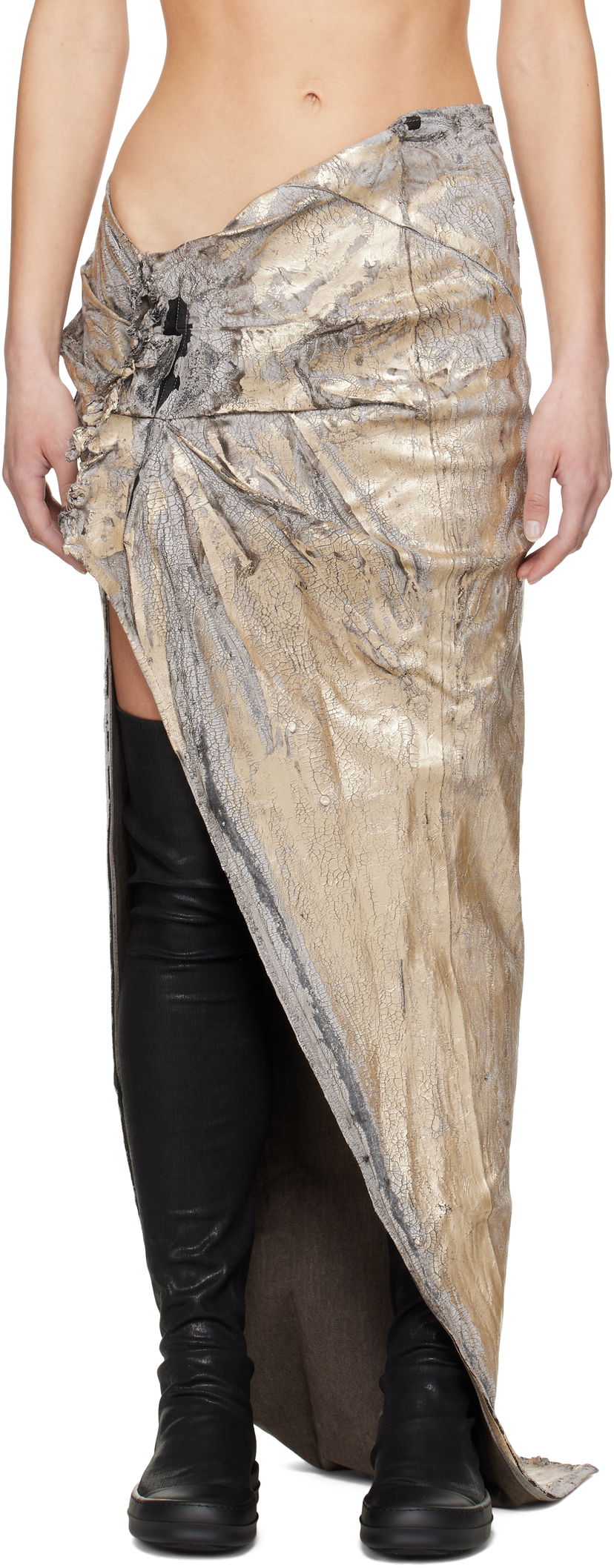 Kjol Rick Owens Rick Owens DRKSHDW Hollywood Soft Edfu Long Denim Maxi Skirt Metallisk | DS01E3348 SGMC