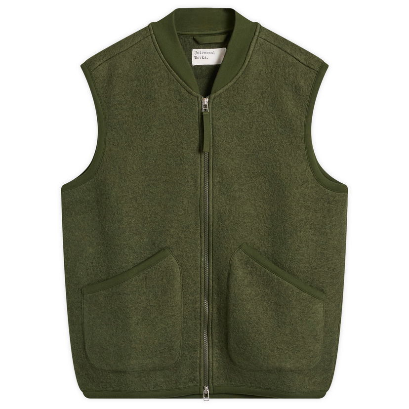 Väst Universal Works Universal Works Wool Fleece Zip Vest Grön | 00015-OLV