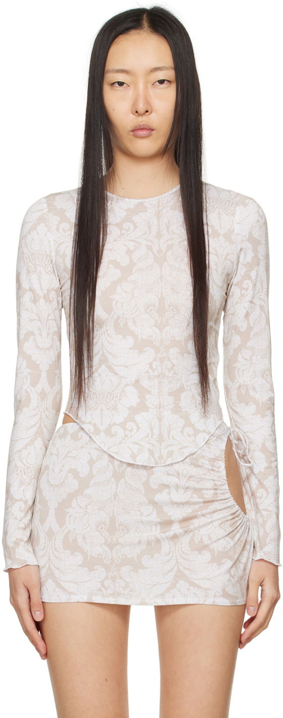 Klä Miaou Miaou Etta Long Sleeve Top and Mini Skirt Set Beige | 7130TJBBAT