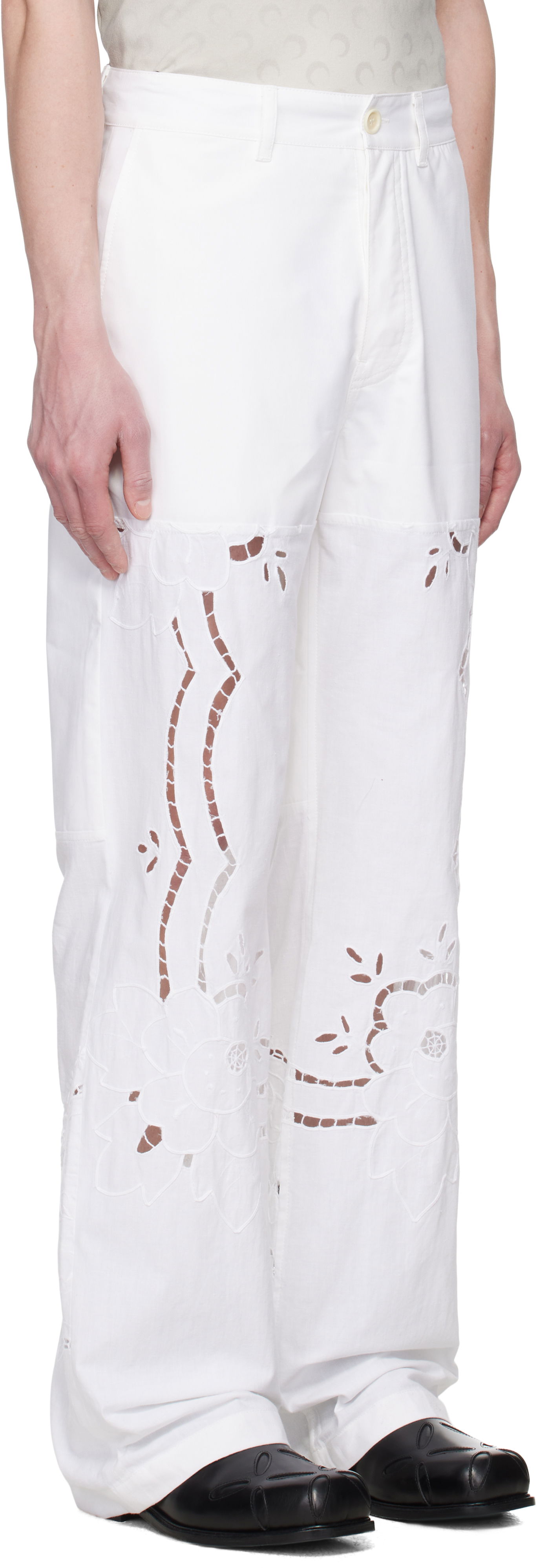 Byxor Marine Serre Marine Serre Regenerated Household Linen Wide Leg Trousers Vit | UPA056A UWOV0007, 1