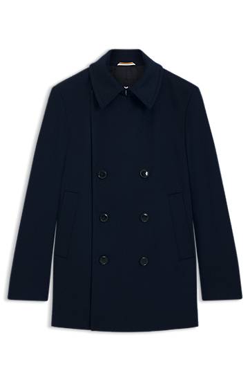 Rockar BOSS Slim-Fit Wool and Cashmere Peacoat Mörkblå | 50551081