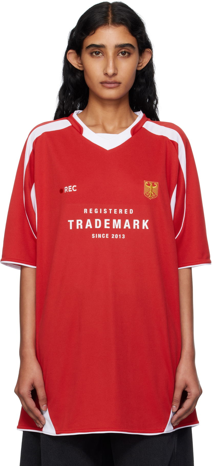 Jersey VETEMENTS Vetements 'Trademark' Football T-Shirt Röd | UH76TR500R