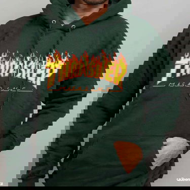 Sweatshirt Thrasher Thrasher Flame Logo Hoodie Grön | 144464 Forest Green, 2