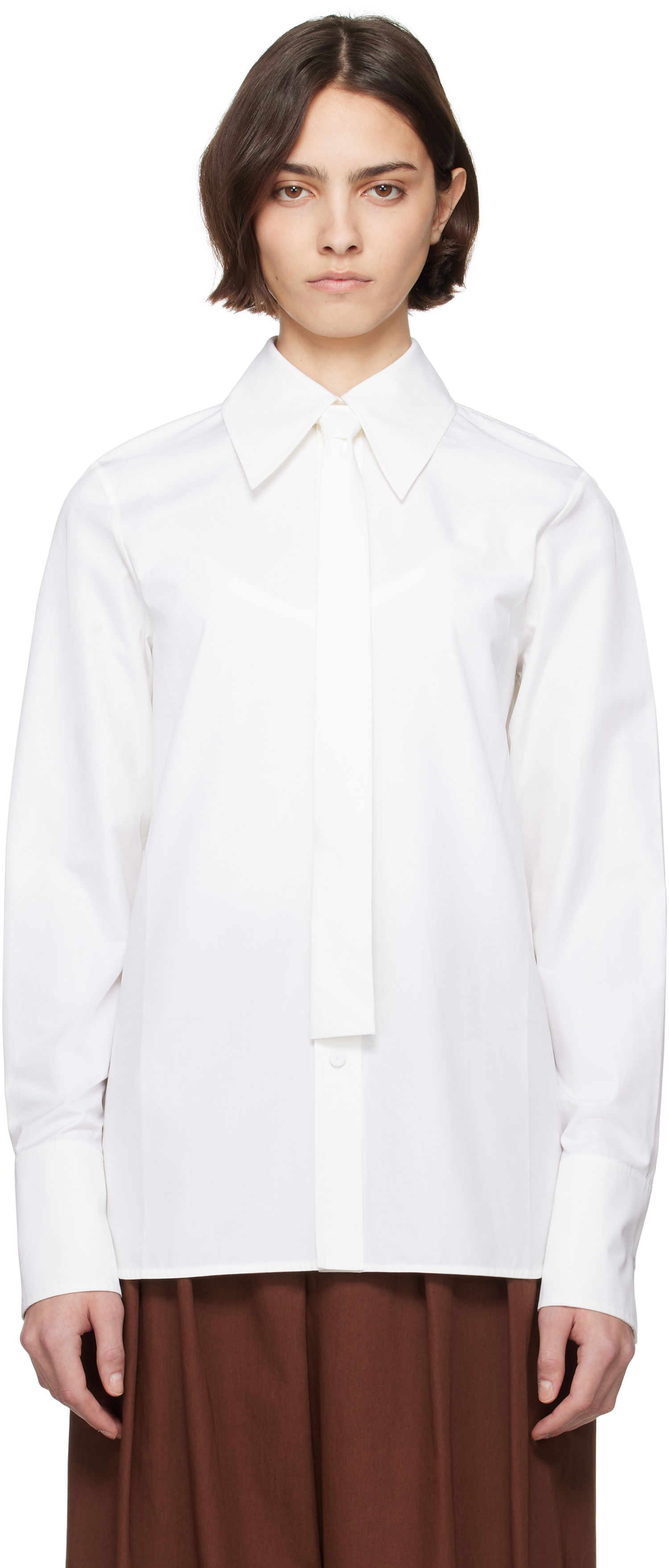 Skjorta Jil Sander Jil Sander Cotton Poplin Tie Shirt Vit | J03DL0196_J45002, 0