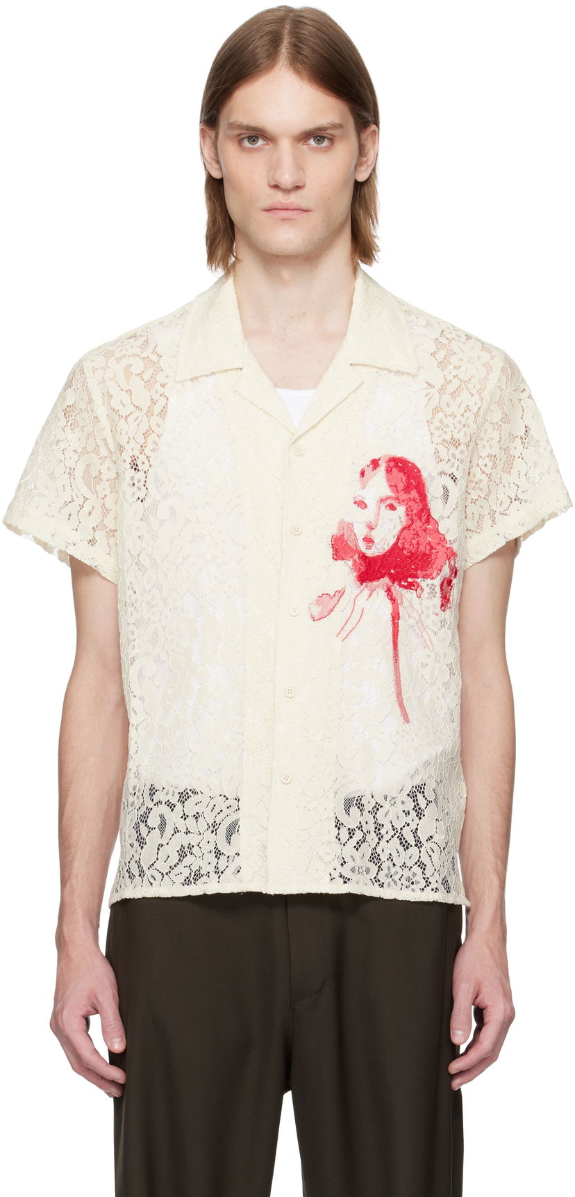Skjorta KidSuper KidSuper Lace Girl Painting Shirt Vit | SS25-SST-06