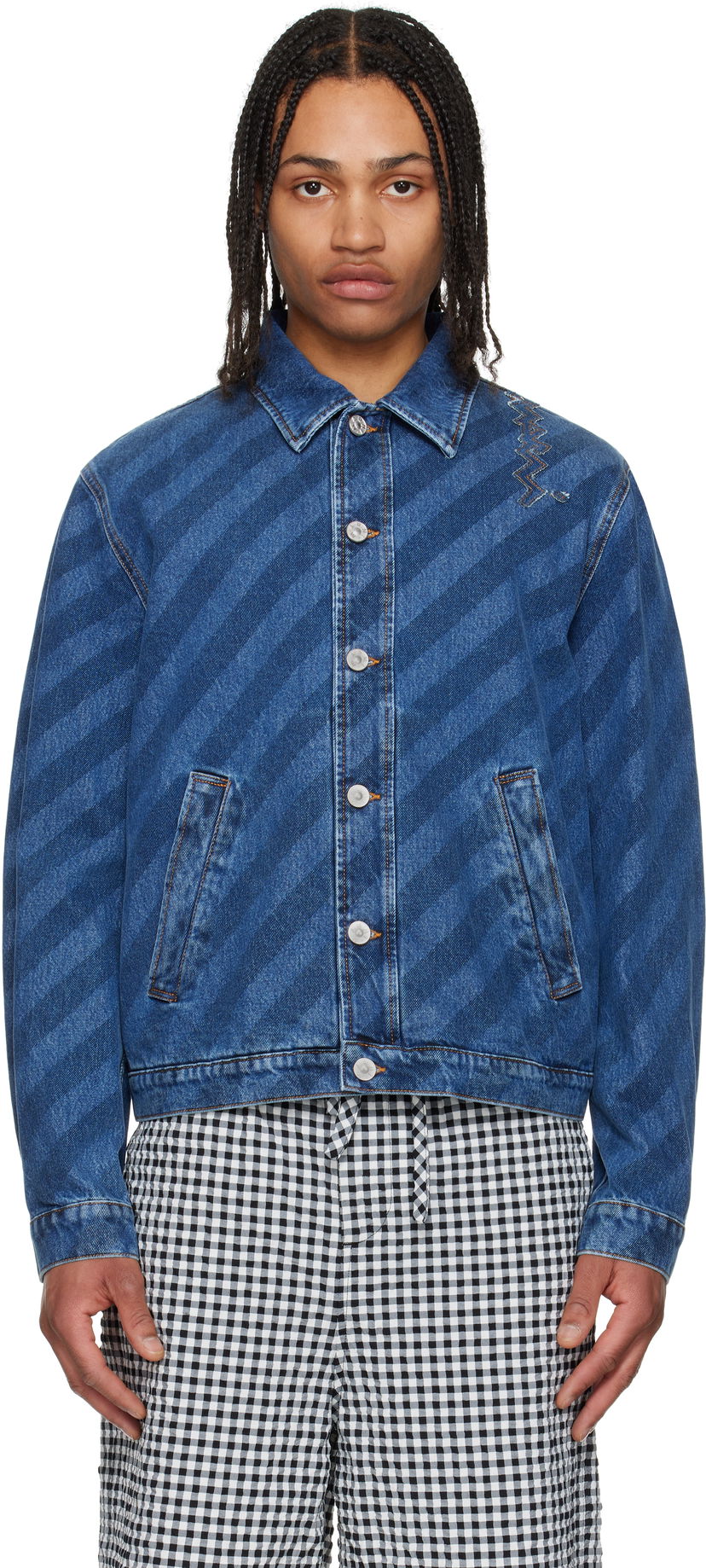 Jacka Marni Marni Striped Denim Jacket Blå | JUJU0050S0 USCX36