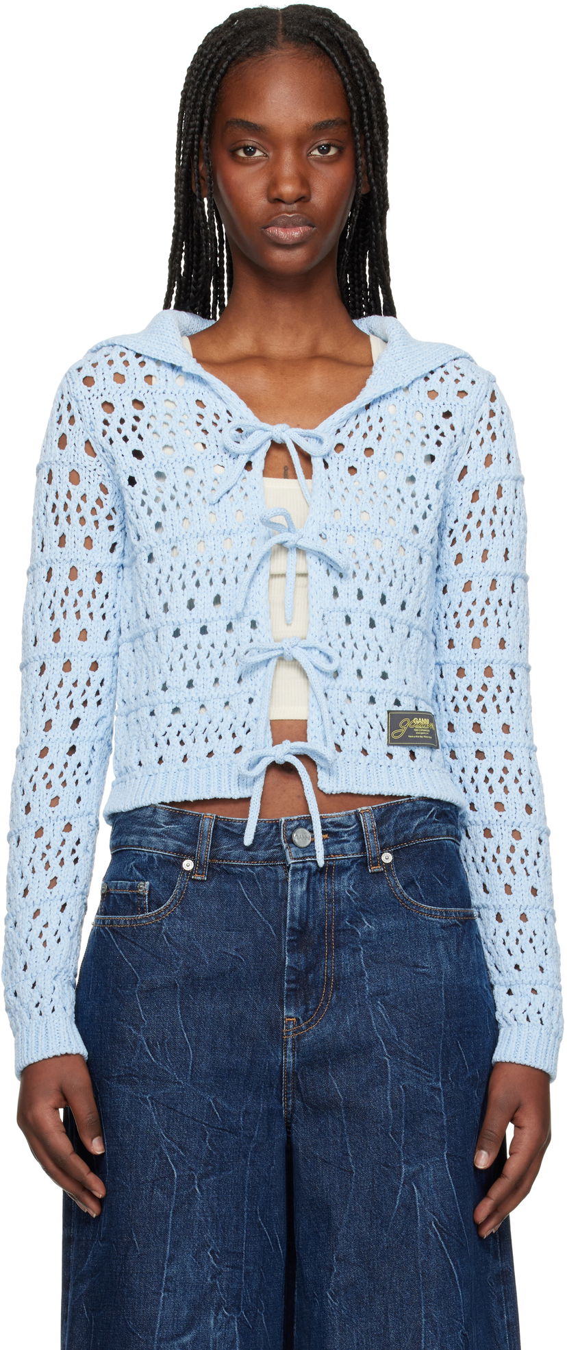 Sweater GANNI Ganni Tie String Knit Cardigan Blå | K2429