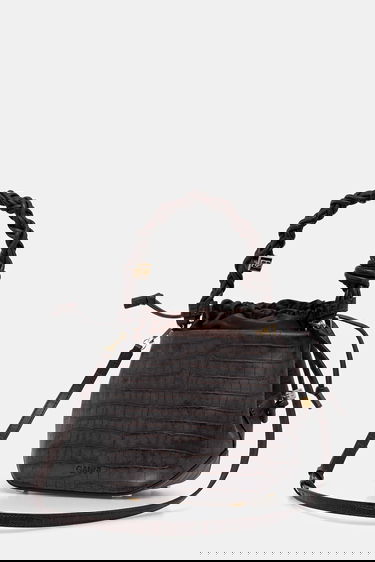 Handväska GANNI Bou Braided Handle Crocodile-Embossed Drawstring Bucket Bag Brun | A6697, 2