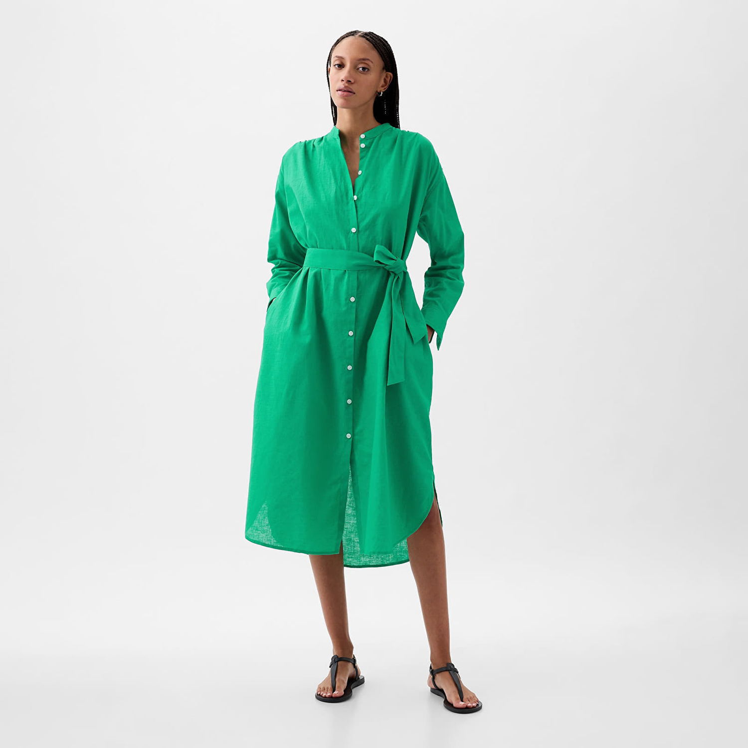 Klä GAP Dresses Longsleeve Linen Maxi Dress Simply Green Grön | 857614-03, 0