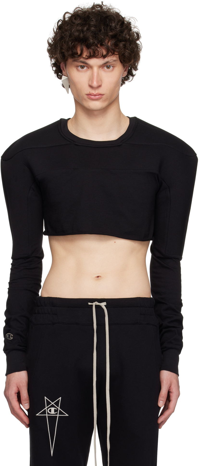 T-shirt Rick Owens Rick Owens Champion Edition Cropped Harness T-Shirt Svart | CM01E1708 CHJG JERSEY