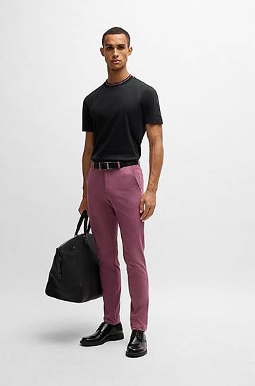 T-shirt BOSS Slim Fit Mercerized Cotton Tee with Collar Stripe Svart | 50531793, 1