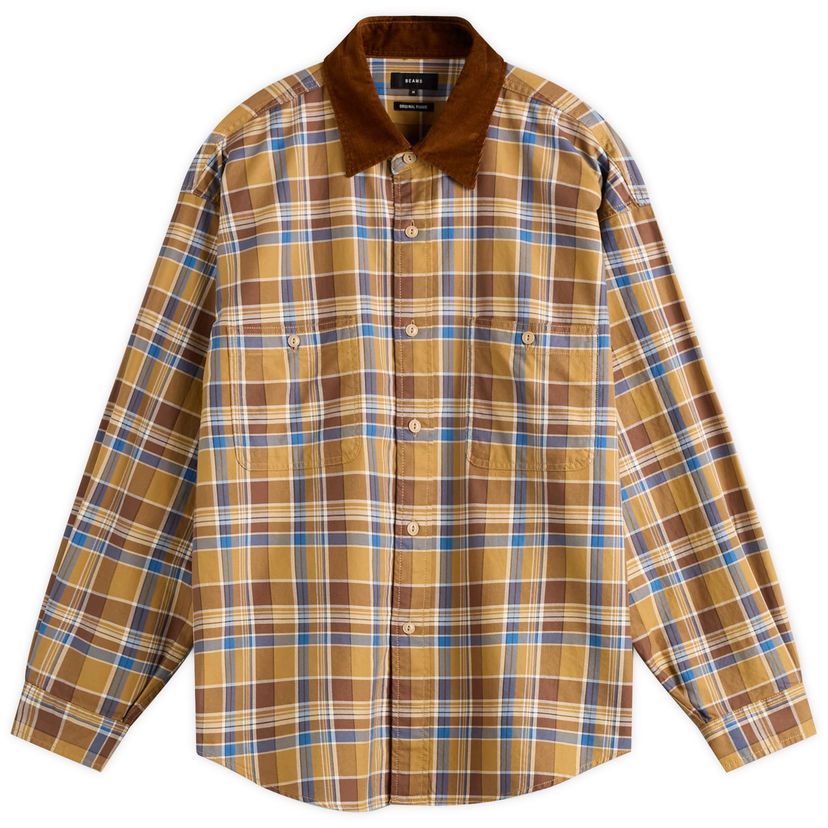 Skjorta BEAMS Corduroy Collar Check Work Shirt, Size Small Gul | 1111-1242-803-20