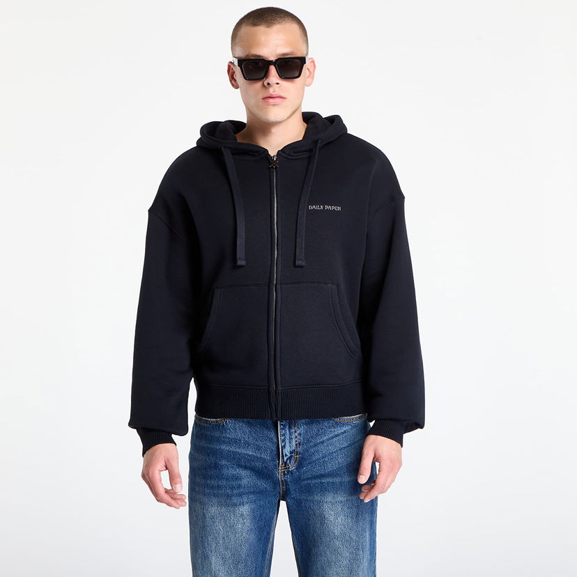 Sweatshirt DAILY PAPER Sweatshirt Boxy Zip Up Hoodie Black Svart | 2521072