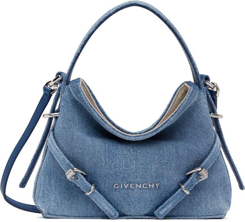 Handväska Givenchy Givenchy Nano Voyou Denim Shoulder Bag Blå | BB60NHB27U420