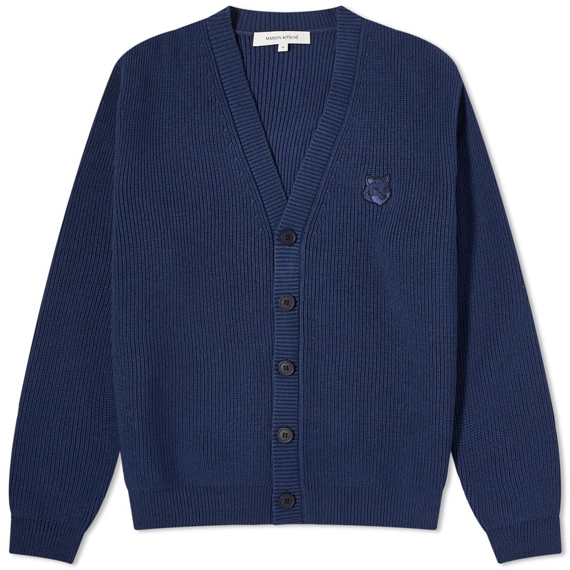 Sweater MAISON KITSUNÉ Maison Kitsuné Bold Fox Head Ribbed Cardigan Mörkblå | MM00506KT1098-P476