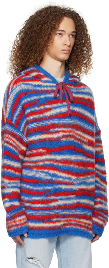 Sweater ERL ERL Striped Knit Hoodie Röd | ERL07N015, 1