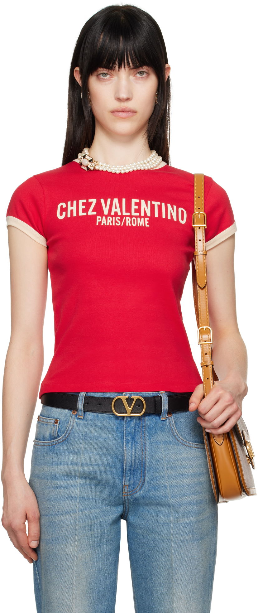 T-shirt Valentino Valentino Chez Print Cotton Jersey T-Shirt Röd | 6B3MG24D970