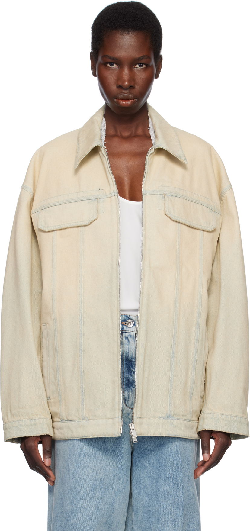 Jacka Stella McCartney Stella McCartney Sand Overdyed Denim Jacket Beige | 6D03853SQH18