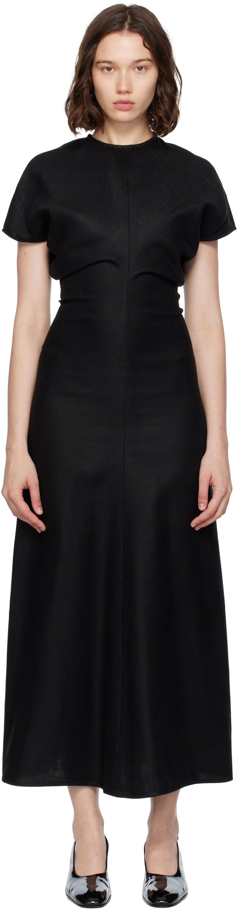 Klä TOTEME TOTEME Slouch Waist Basketweave Midi Dress Svart | 253-WRD1103-FB0461