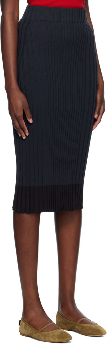 Kjol MAISON KITSUNÉ Maison Kitsuné Ribbed Midi Skirt with Fox Patch Mörkblå | OW01520KT1121, 1