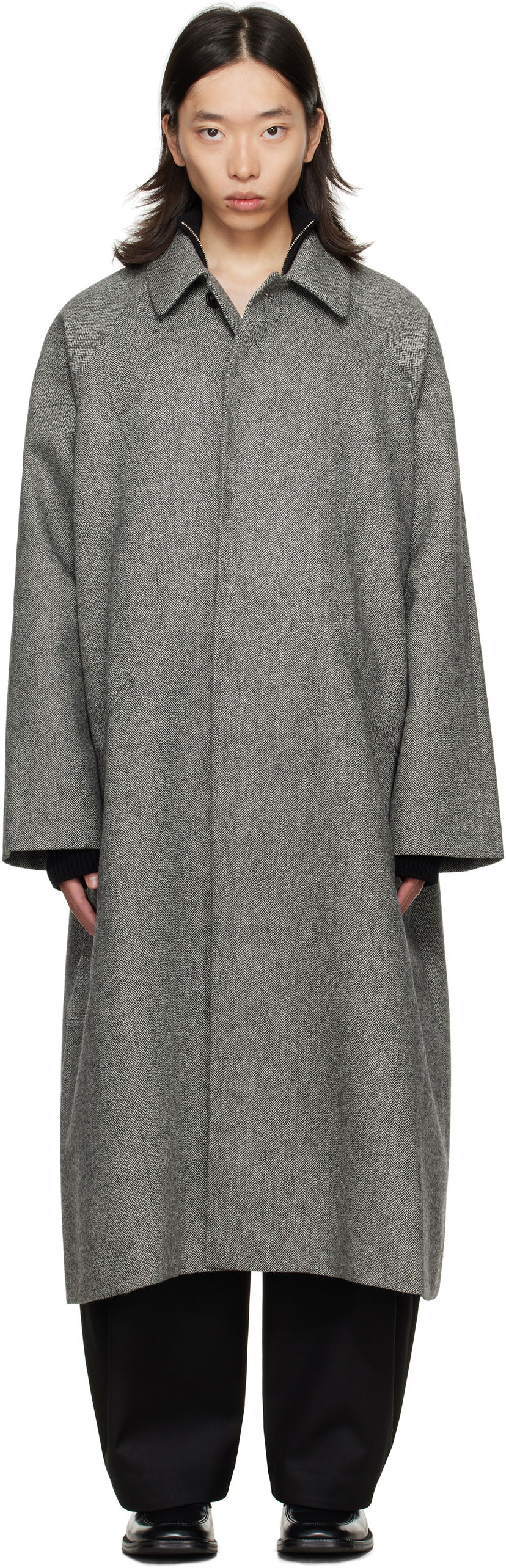 Rockar sage NATION SAGE NATION Takeshi Herringbone Coat Grå | S028 TAKESHI COAT WOOL BLACK A