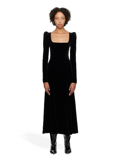 Klä GANNI Puff Sleeve Maxi Dress Svart | T3701