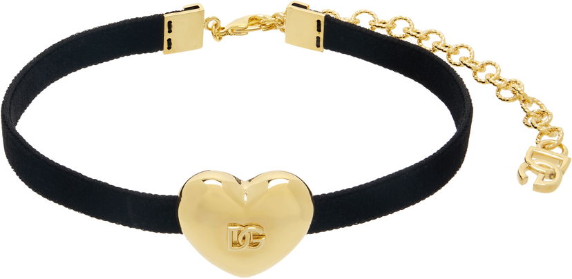 Halsband Dolce & Gabbana DG Logo Heart Velvet Choker Svart | WNQ8S1 W1111