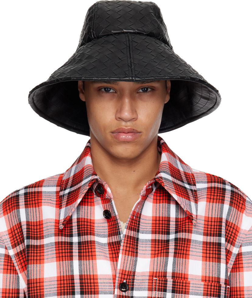 Hatt Bottega Veneta Bottega Veneta Intrecciato Leather Bucket Hat Svart | 821608V2JG01000