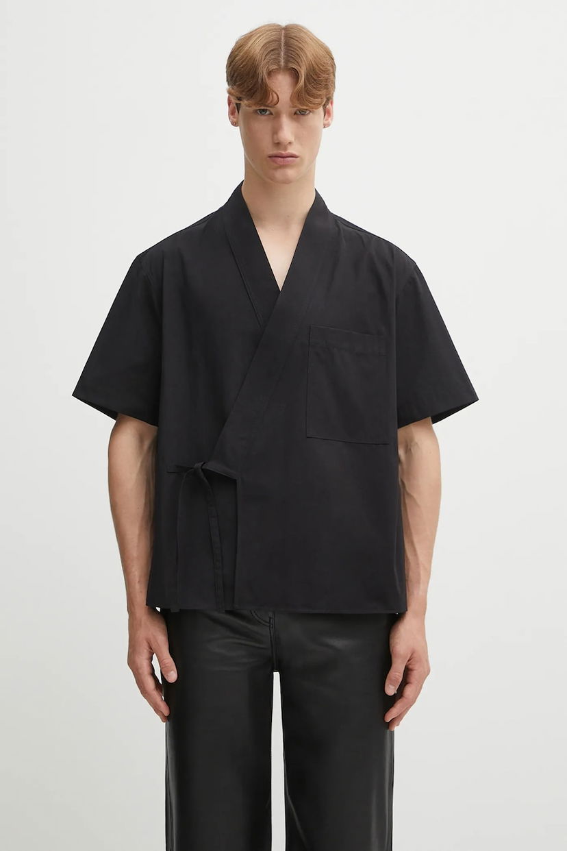 Skjorta KENZO Short Sleeve Kimono Shirt - Relaxed Fit Svart | FF65CH1269LP