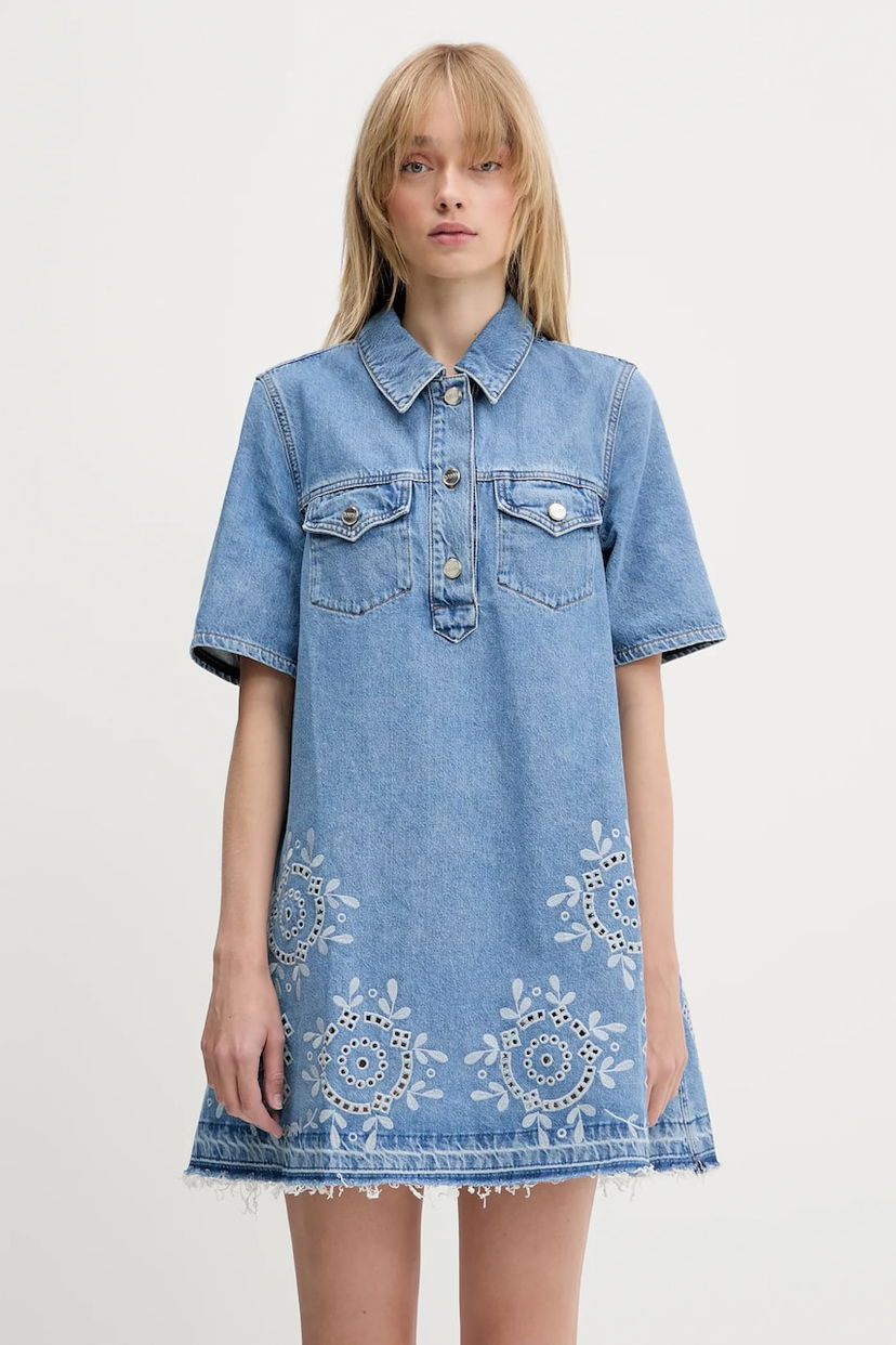 Klä GANNI GANNI Broderie Anglaise Denim Mini Dress Blå | J1694