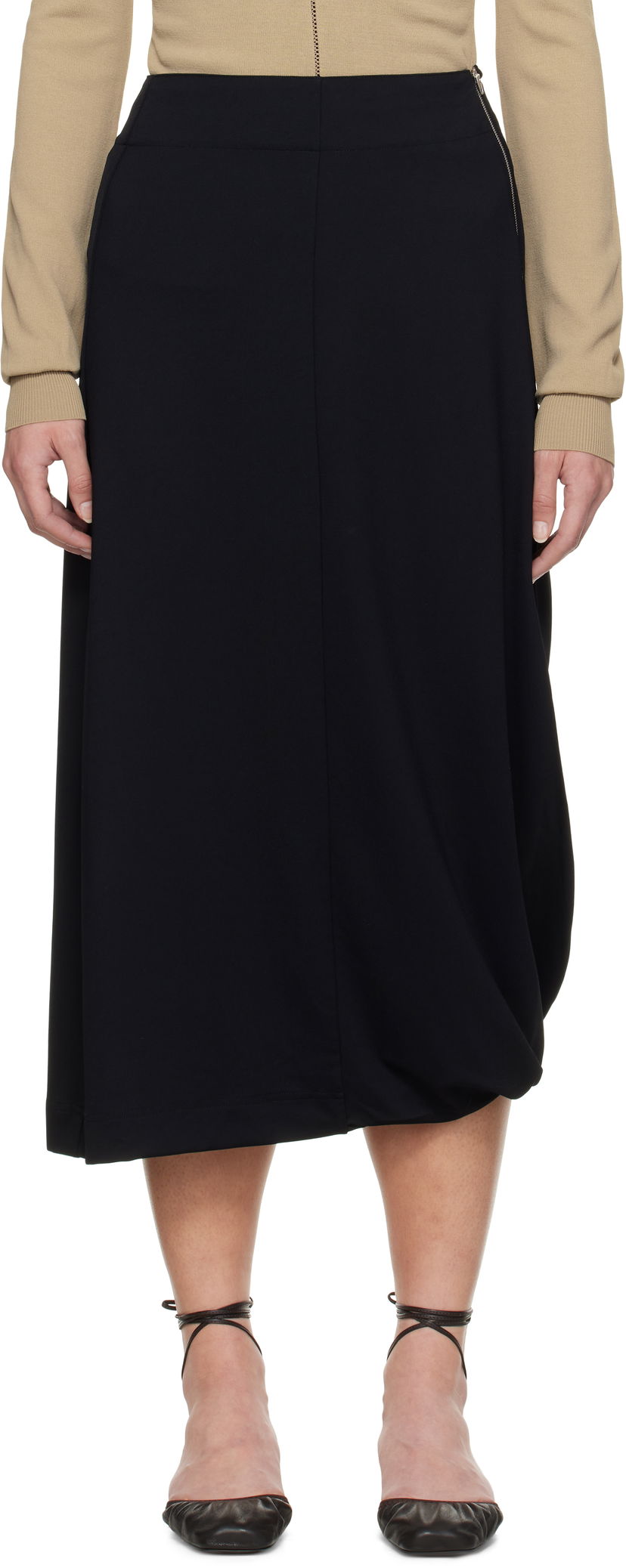 Kjol LEMAIRE Lemaire Twisted Hem Midi Skirt Svart | SK1047 LJ1034