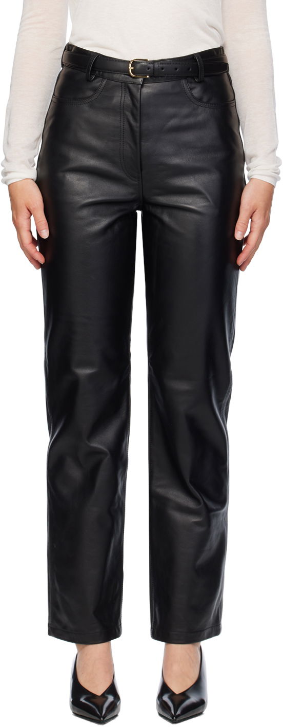 Byxor TOTEME Straight Leather Pants Svart | 243-WRB0195-LE0065